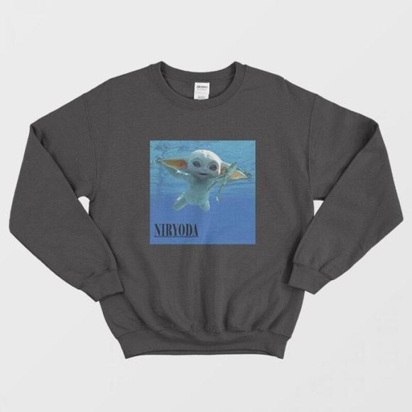 Tops - Niryoda Nirvana Parody Baby Yoda Sweatshirt